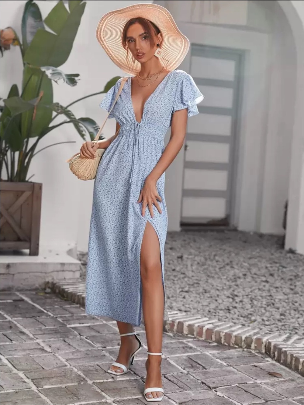 Light Blue Floral Dress- Size Large